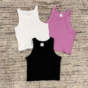 Zara Ribbed Tank Trio - White, Purple,Black